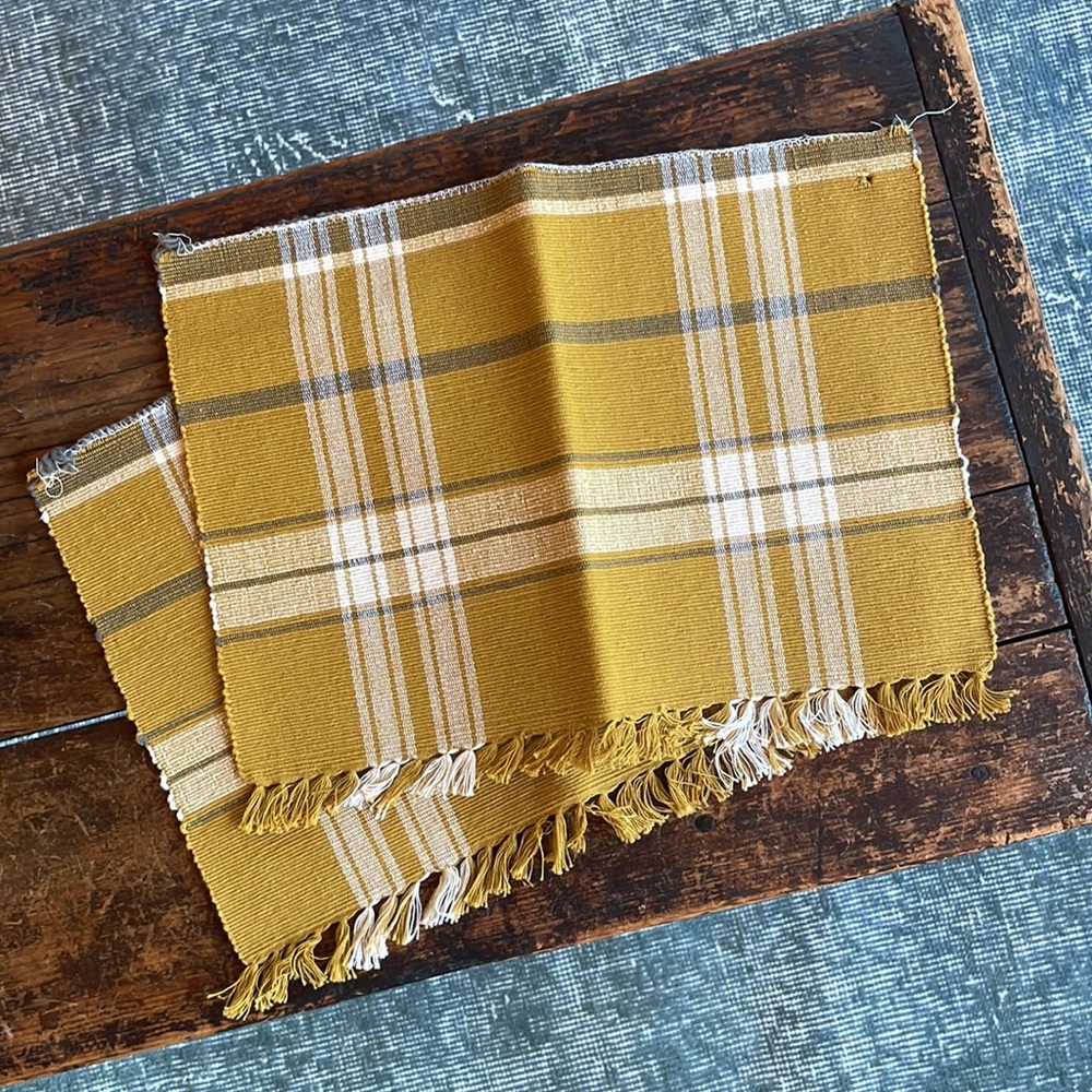 🌿 Set of 2 April Cornell Mustard Yw/Wh/Blu Plaid Small Table Cloth or Placemat